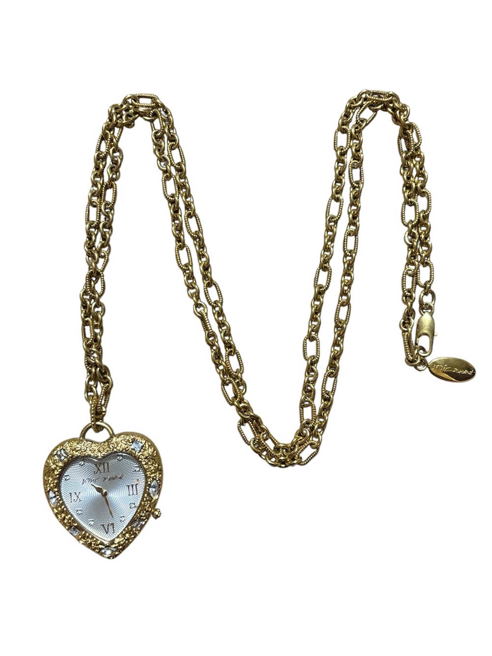 Gold Heart Pendant Watch Necklace with Crystal Accents